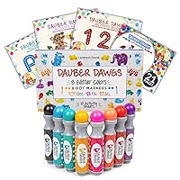 Washable Shimmer Dot Markers, 8 Pack For Kids w/ 10 Activity Sheets, Gift Set With Toddler Art Activities, Preschool Children Arts Crafts Supplies Kit, Holiday Bingo Dabbers Dobbers, Dauber Dawgs