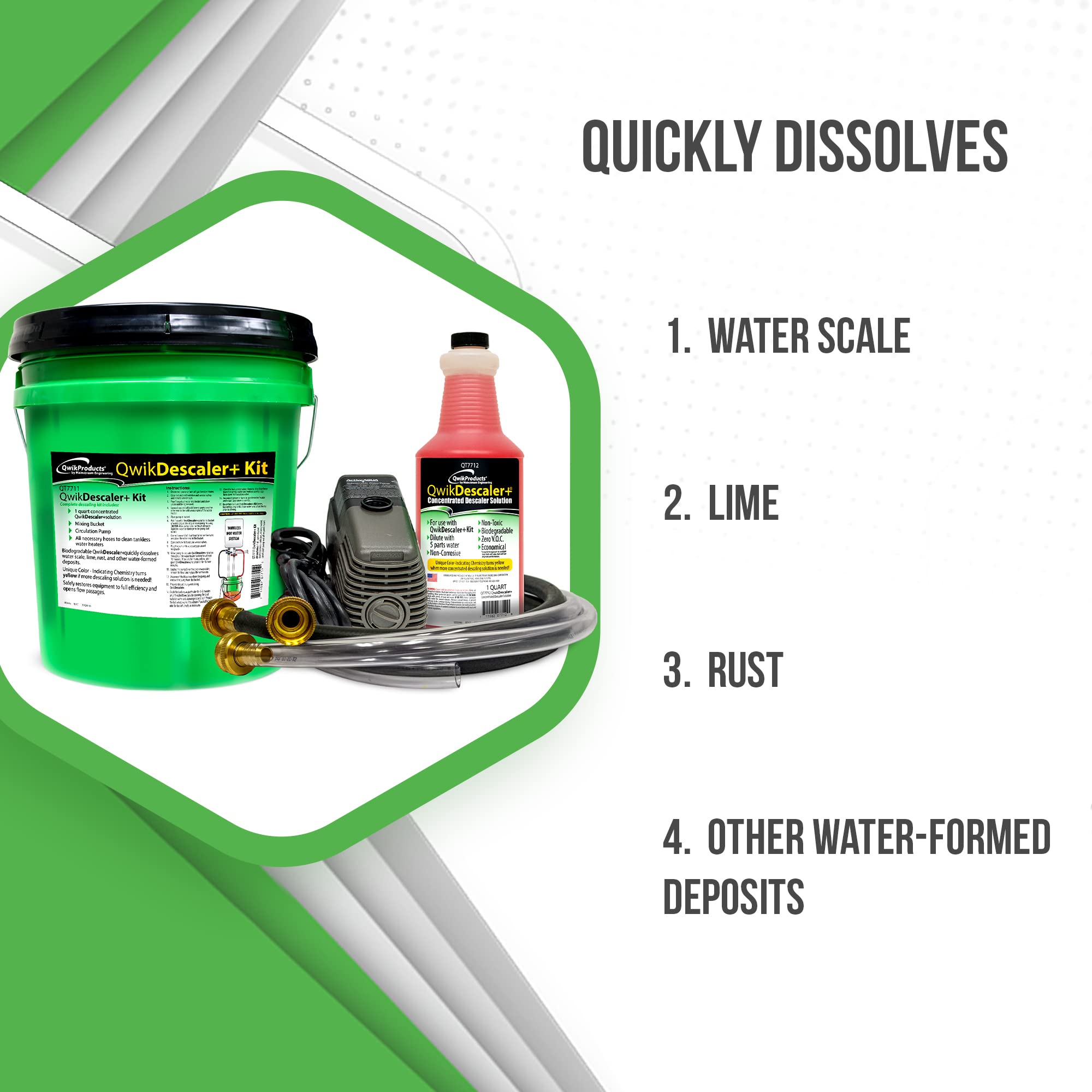 QwikDescaler + Concentrated Descaler Solution, Tankless Water Heater Descaling Solvent for Heat Exchanger, Quickly Dissolves Scale, Lime, Tarnish and Deposits, 1 Gallon