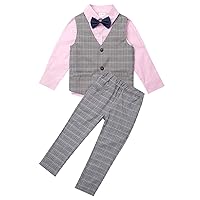 CHICTRY Baby Boys Gentlman Suit Long Sleeve Shirt Plaid Vest Pants First Birthday Outfit