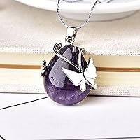 Marka Jewelery ® Amethyst Butterfly Crystal Pendent with Waterdrop Shape Necklace for Men & Women