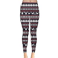 CowCow Womens Soft Stretchy Pants Black Christmas Pattern Festive Leggings - S