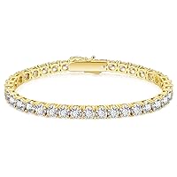 KRKC&CO 2/3/4/5mm Tennis Bracelet, S925 Sterling Silver with 14k Gold/White Gold Plated, Iced Out 5A Cubic Zirconia Stones, for Women Bridal Wedding Jewelry