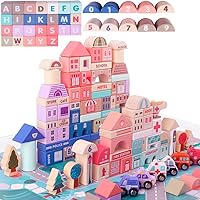 115 Pcs Wooden Building Blocks Toy Set for Kids, City Construction Stacker Stacking Preschool Learning Educational Toys Gifts for 3+ Boy Girl Toddler