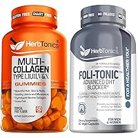 Herbtonics Multi Collagen Gummies Type 1,2,3,5 & 10 with Biotin for Hair Growth, Skin, Nails - Foli-Tonic DHT Blocker & Hair Loss Supplement | Hair Thinning Treatment & Promotes Healthy Thicker Hair
