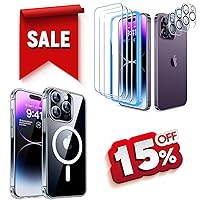 CANSHN Clear Magnetic Designed for iPhone 14 Pro Case & 3+3 Pack for iPhone 14 Pro Screen Protector Tempered Glass & Camera Lens Protector - 6.1 Inch
