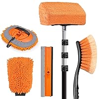 4-12ft Car Cleaning Kit, The Ultimate RV,Truck Washing Set with Soft Wash Brush, Tire Brush, Window Squeegee, Car Wash Mitt, Microfiber Cleaning Head & Extra-Thick Aluminum Extension Pole