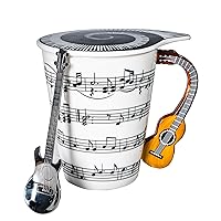 Guitar Novelty Mug Unique Musical Gift Coffee Cup with Cool Music Themed Lid & Guitar Handle Design & Guitar Spoon, Great Gifts for Music Teacher, & Guitar Lovers for Holidays, Fathers Day, Men, Women