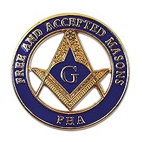 Prince Hall Free & Accepted Masons Round Masonic Lapel Pin - [Blue & Gold][1'' Diameter]