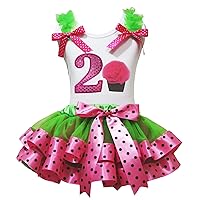 Petitebella Cupcake 1 to 6 White Shirt Green Pink Dots Petal Skirt Outfit
