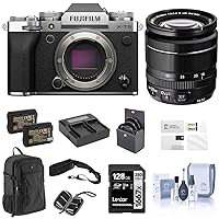 Fujifilm X-T5 Mirrorless Camera, Silver with XF 18-55mm f/2.8-4 R LM OIS Lens, 128GB SD Card, Backpack, 2X Battery, Dual Charger, 58mm Filter Kit, Screen Protector, and Accessories
