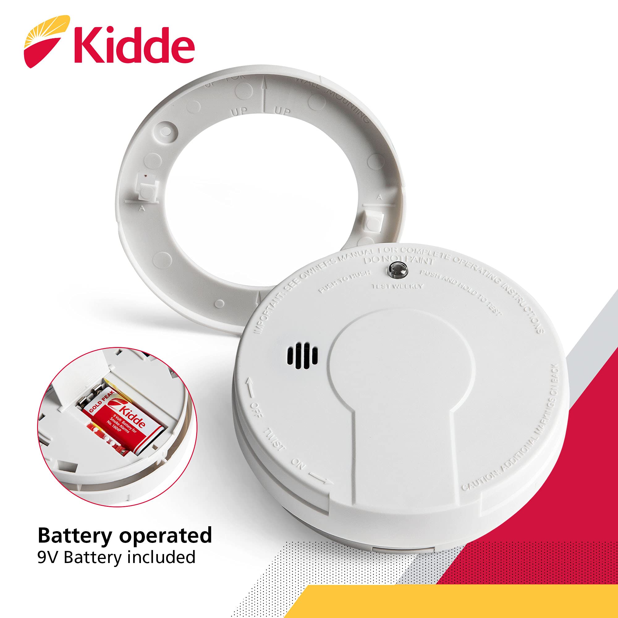 Kidde Smoke Detector, 9-Volt Battery Operated, Ionization Smoke Alarm, Battery Included