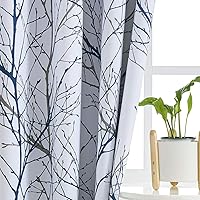 FMFUNCTEX Blue White Curtains for Bedroom 63” Grey Branch Tree Print Half-Blackout Curtains with Liner for Living Room Windows 50”w Grommet Top 2 Panels