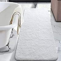 LOCHAS Bathroom Rug Runner 24x70 Inch, Soft Thick Microfiber Long Bath Rugs for Bathroom, Machine Washable, Shaggy Plush Non Slip Bath Mat for Tub, Shower Floor, Quick Dry Mats, White