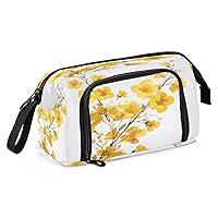 Yellow Flowers Pencil Case Large Capacity Pencil Pouch Bag with Compartmens Pen Bag Case Portable Stationery Bag Pencil Organizer for Women Men Boys Girls Office School