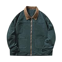 Winter Jacket Plus Size Mens Casual Corduroy Jacket Full Zip Lapel Lightweight Bomber Shirt Jacket Trucker Coats