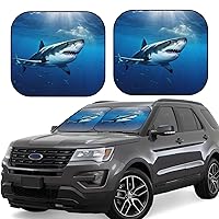 Car Windshield Sun Shade Cover Ocean Sea Animal Shark Automotive Windshield Sunshades for Front Window 2 Pcs Foldable Sun Blocker for Car Truck SUV