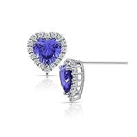 Amazon Collection Platinum Plated Sterling Silver Simulated Birthstone Heart Stud Earrings with Infinite Elements Cubic Zirconia Accents Earrings
