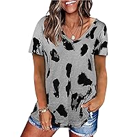 Andongnywell Women's Leopard Print Tops Short Sleeve V Neck Casual Leopard Printed T Shirts Tees