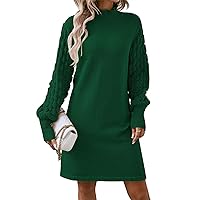 Pink Queen Women's Long Sleeve Sweater Mini Dress Casual Loose Mock Neck Empire Waist Cocktail Party Knit Short Dresses