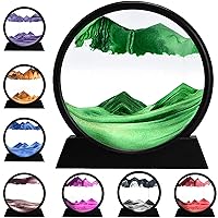 rysnwsu 3D Dynamic Sand Art Liquid Motion, Moving Sand Art Picture Round Glass 3D Deep Sea Sandscape in Motion Display Flowing Sand Frame Relaxing Desktop Home Office Work Decor (Green, 12'')