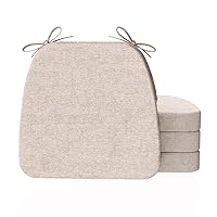 AAAAAcessories D-Shaped 2'' Thick Chair Cushions, Removable, Machine Washable Cover and Ties, Chair Pads for Indoor Dining Room and Kitchen Chairs, 17'' x 16'', Set of 4, Beige