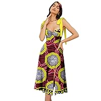 Dashiki African Dresses for Women Ankara Print Maxi Dresses with Turban Headwrap Summer Ladies Sexy Wax Cotton Dresses