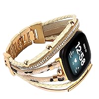 Posh Leather Bands Compatible with Fitbit Versa 3/Fitbit Sense, Women Boho Stylish Multilayer Wrap Bracelets Wristband, Handmade Adjustable Jewelry Strap for Sense/Versa 3 Smart Watch
