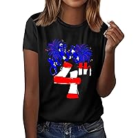 Womens Fourth of July Short Sleeve Shirts Summer Crewneck Sweatshirts Tops Patriotic Printed Graphic Tees Blouses