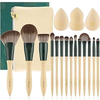 DUcare Makeup Brushes 14Pcs with 3Pcs Makeup Spong & Cosmetic Bag - Lime Mojito Series Valentines Day Gifts Professional Kabuki Foundation Blending Brush Face Powder Blush Concealers Eye Shadows