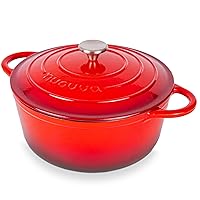 Cast Iron Dutch Oven with Lid – Non-Stick Ovenproof Enamelled Casserole Pot, Oven Safe up to 500° F – Sturdy Dutch Oven Cookware – Red, 6.4-Quart, 28cm – by Nuovva