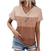 Short Sleeve Shirts for Women V Neck Summer Tops Trendy Casual Blouses Comfort Fitted Basic T Shirt Holiday Tee