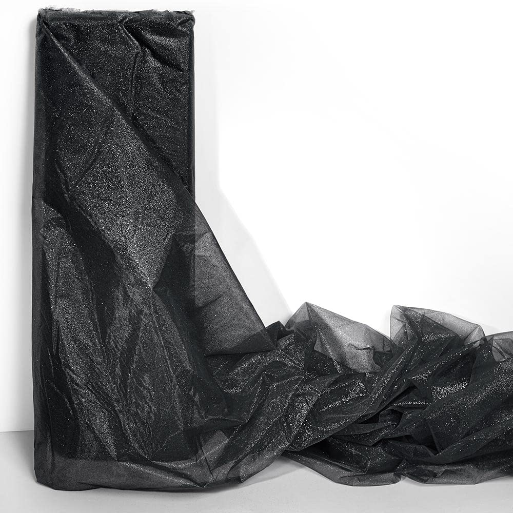 Anderson's Black Glitter Organza Wedding Decorating Fabric, 54 Inches x 40 Yards