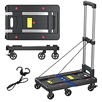 Folding Hand Truck, 500 LBS Collapsible Dolly Cart, Luggage Cart Heavy Duty with 6 Rotary Wheels (2 Brake Wheels) & 2 Ropes, Portable Moving Cart for Travel, Moving, Shopping, Office Use