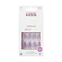 KISS Gel Fantasy Press On Nails, Nail glue included, Quince Jelly', Purple, Medium Size, Coffin Shape, Includes 28 Nails, 2g glue, 1 Manicure Stick, 1 Mini File