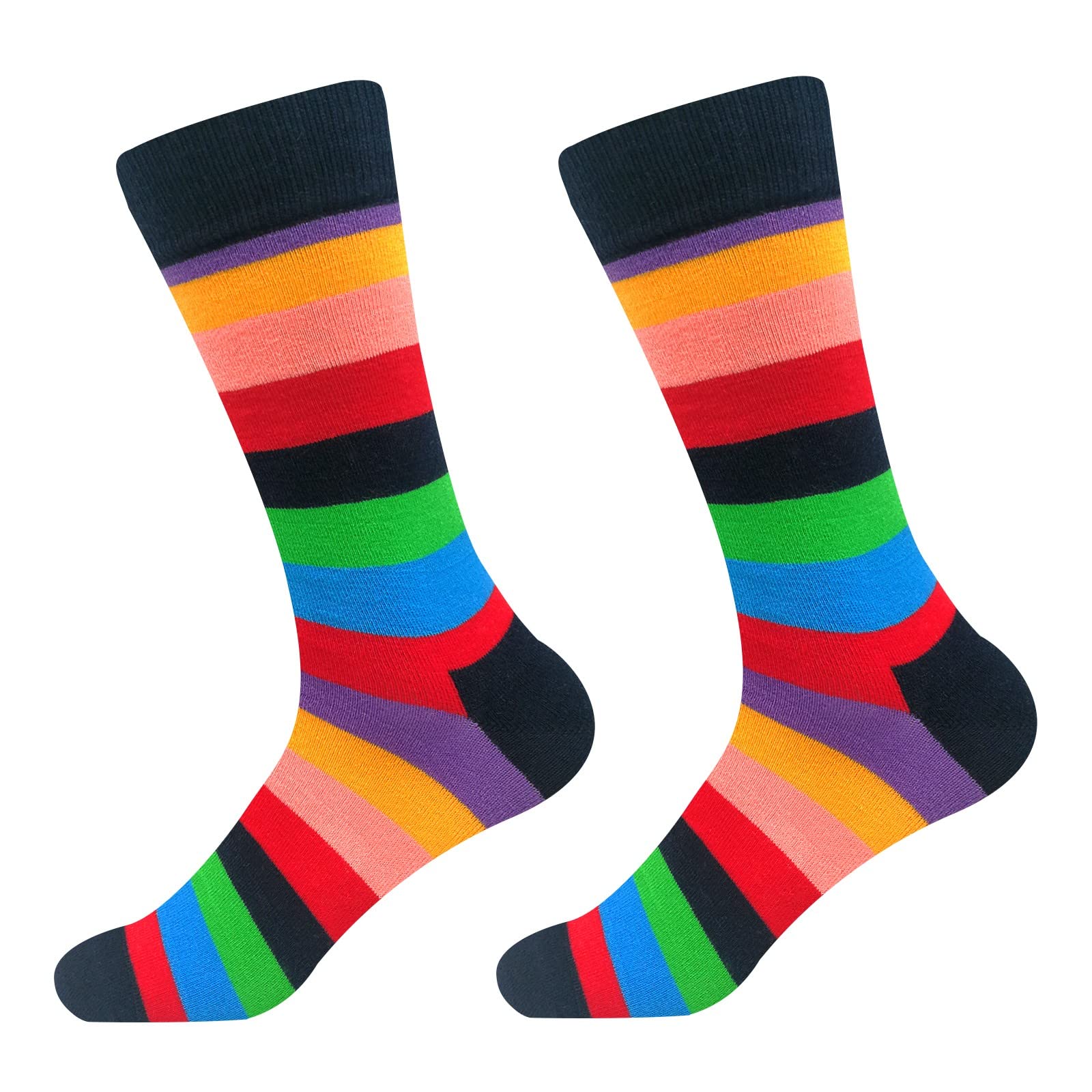 Fasefunn Men's Striped Socks Fun Colorful Novelty Crazy Patterned Dress Socks Cotton Calf Packs
