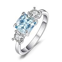 JewelryPalace Cushion Cut 2.6ct Genuine Blue Topaz 3 stones Rings for Her, 14K White Gold 925 Sterling Silver Promise Ring for Women, Natural Gemstone Jewellery Sets Rings