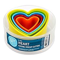 International Heart Cookie and Biscuit Cutters, Assorted Sizes, Bright Colors, 5-Piece Set
