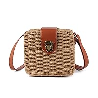 LHHMZ Womens Retro Straw Woven Cross Body Bags Portable Small Box Shoulder Bags Messenger Satchel