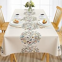 Waterproof Vinyl Tablecloths, Heavy Duty Oil Proof Spill Proof Plastic Table Cloth, Wipe Clean PVC Table Cover for Spring Indoor and Outdoor Use (Embroidery Flower, 54”×108”, Rectangle)