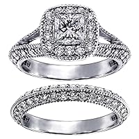 2.40 CT TW GIA Certified Halo Princess Cut Diamond Engagement Bridal Set in Platinum