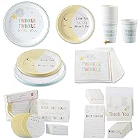 Twinkle Twinkle Baby Shower 129 Pc Party Kit - Plates, Napkins, Guest Bk, Cups & Baby Shower Games (16 guests) Party Supplies Tableware Decor for Baby Shower