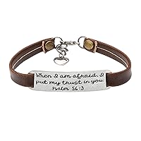 Christian Gifts Leather Bracelet for Women Teens Inspirational Faith Bible Verse Religious Jewelry Christmas Birthday Baptism Gift for Women Girls