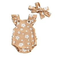Baby Girls Daisy Playsuits Bodysuit+Headband Print Halter Romper Floral Jumpsuit Infant Onesie Summer Clothes