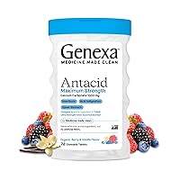 Genexa Antacid Chewable Tablets Maximum Strength | Calcium Carbonate Acid Reducer Relief for Heartburn, Acid Indigestion, & Upset Stomach | Delicious Organic Berry Flavor | 72 Tablets