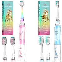 DADA-TECH Kids Electric Toothbrush, Soft Battery Tooth Brush with Timer (Pink+ Blue)