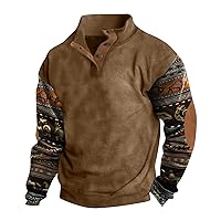Mens Henley Shirts Long Sleeve Lapel Collar Corduroy Sweatshirt Outdoor Casual Button Up Elbow Patched Pullover