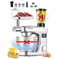 Stand Mixer 8-IN-1 8.5 Qt Multifunctional Fermentation Electric Kitchen Mixer 6 Speed Tilt-Head with Stainless Steel Bowl, 1.5L Glass Jar, Meat Grinder, Dough Hook, Whisk, Pasta Attachment