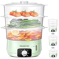 3 Tier Electric Food Steamer for Cooking, 13.7QT Vegetable Steamer for Fast Simultaneous Cooking, Veggie Steamer, Food Steam Cooker, 60 Minute Timer, BPA Free Baskets, 800W(Green)