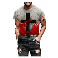 Men Vintage Oil Painting Tops Faith Jesus Cross Print Casual T Shirts Funny Short Sleeve Crewneck Blouse Christian Tops