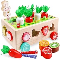 Skrtuan Toddlers Montessori Toys Gifts for Baby Boys Girls 2 3 4 Year Old, Carrot Harvest Game, Easter Basket Stuffers Wooden Orchard Pulling Car, Fine Motor Skills Learning Educational Gift for Kids